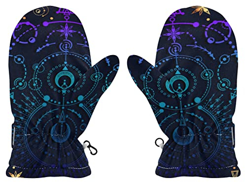 Moon Star Hexe Blau & Lila Kinderhandschuhe, magische Handschuhe, Stretch-Handschuhe für Snowboard, Skifahren, Winter, Outdoor, Schule, Pendeln, Alltag, Mehrfarbig 202, 85