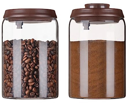 Ankou Glas-Kaffeedose, 900 ml, 2 Stück, luftdichte Frischhaltedose mit Pop-Deckel, für Küche, hohe Borosilikatglas-Kontianer, für Tee, Kaffee, Bohnen, Zucker
