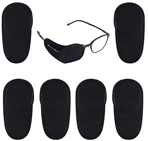 6 Stück Augenklappe für Brillen, Schwarz Augenklappen Schwarz Wiederverwendbare Lazy Erwachsene Medizinische Augenklappen Behandlung von Amblyopie (Groß)