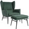 Mendler Lounge-Sessel mit Ottomane HWC-L62, Sessel Polstersessel Cocktailsessel Hocker, Stoff/Textil - grün