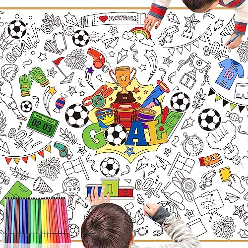 HOWAF Papier-Tischdecke zum Ausmalen für Kinder, Bemalbare Tischdecke Fußball Malbuch Fußball Tischdecke Geburtstagsdeko Fussball Tischdecke Papier Ausmaltischdecke Tischdecke zum Ausmalen für Kinder