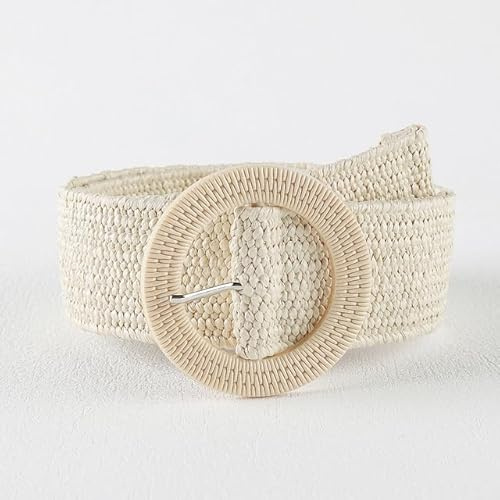 QIUMING Ceinture Femme Paille Tressée Élastique Boho Style PP Tissé Vacances