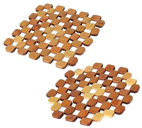 MIJOMA 2er Set Dekorative Untersetzer 19.5cm - Topfuntersetzer aus Holz, Schutz für Tisch & Arbeitsplatte, 100% natürliches Holz, flexibel & leicht, ideal für Töpfe, Pfannen, Teekannen & warme Speisen