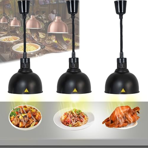 Wärmelampe Küche, Hängende Speisenwärmer Lampe Einziehbares, Wärmelampe Buffet 250W, Lebensmittel Wärmelampe für Küche und Buffets Esszimmer(25CM, 3 Stück)