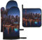 Cityscape Night Canada bedruckte Ofenhandschuhe und Topflappen, 3er-Set, wasserdicht, hitzebeständig, Handschuhe und Topflappen, mit Aufhängeschlaufe