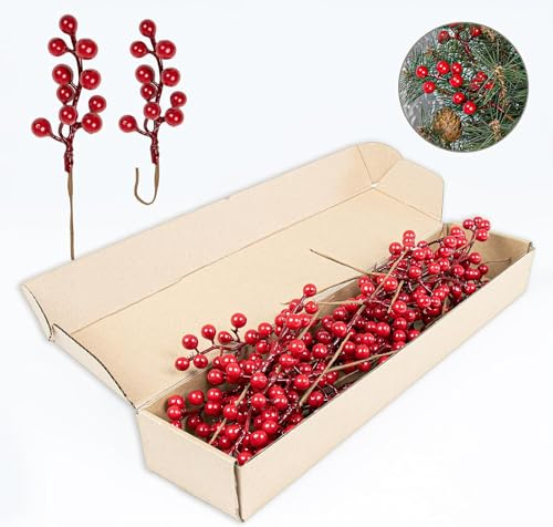 Usper Weihnachten rote Beeren, künstliche rote Beeren Mini-Weihnachtsdekorationen, Weihnachtszweig Beerendekoration Weihnachtskunsthandwerk, DIY Handwerk Heimdekoration (10 Stück)