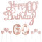 Personalised Rose Gold Happy 60th Birthday Cake Topper Set With Number Candles, Star Cupcake Toppers and Decorations for Her Him Women Anniversary (Set 9)