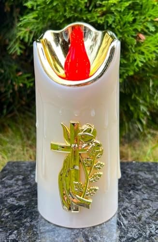 Kerze Grabkerze Grablicht mit Kreuz-Motiv 16 cm. H Grabdekoration Kerze FÜR GRABLAMPEN UND LATEREN ! 3D Effekt - Elegant und Sicher!