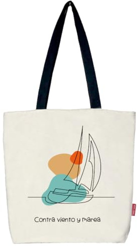 Hello-Bags. Borsa tote bag in tela con cerniera, fodera e tasca interna. Esterno: 100% cotone. Include una busta regalo kraft. Modello: CONTRAVIENTO. Colore: Écru/Nero. Misure: 37x38 cm.