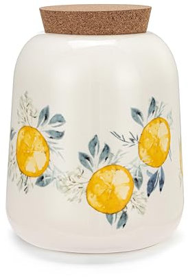 DEMDACO byDesign Serving Collection Juicy Yellow Lemon Medium 6.5 x 4.5 Stoneware with Cork Lid Cookie Storage Jar Canister, 1004180896