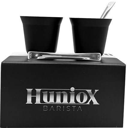 Huniox® Tazas Cafe – Taza Acero Inoxidable – Vaso Cafe – Taza Metalica – Taza Acero – Vasos Acero Inoxidable – Vaso Cafe – Taza de Cafe (ONYX, 80 ML)