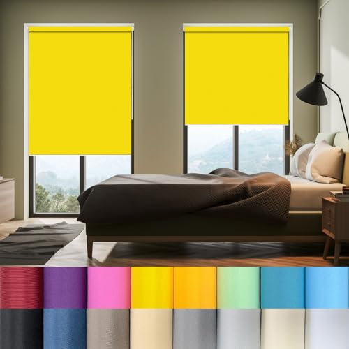 Doppelrollo Klemmfix ohne Bohren 45 x 170 cm Duo Rollo, Klemmrollo, Duo Doppelrollo, Fensterrollo Sonnenschutz Blickdicht Sichtschutz für innen Wandmontage, Gelb