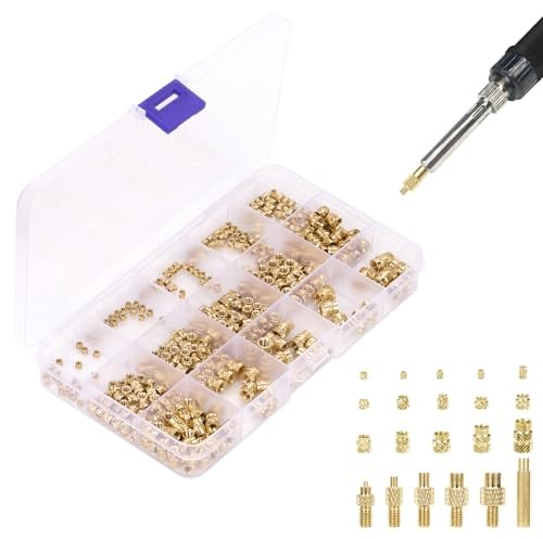 360pcs 3D Printing Brass Nuts, M2 M2.5 M3 M4 M5 M6 Threaded Inserts Knurled Brass Nuts Heat Set Inserts for 3D Printing Parts Loptop Automotive Plastic Shell