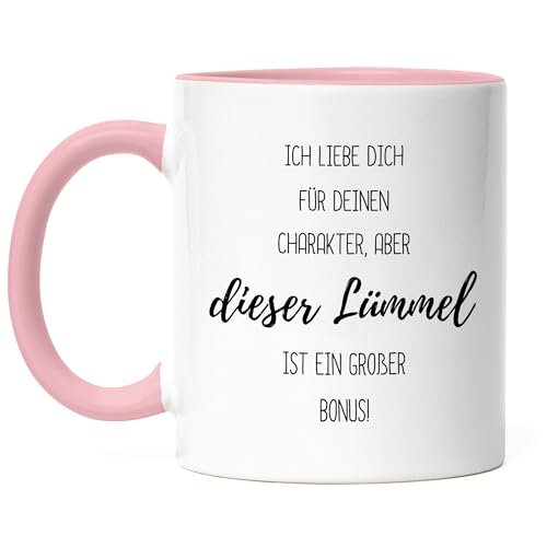 Hey!Print Ich liebe dich für deinen Charakter aber dieser Lümmel Penis Pimmel Tasse Rosa - Liebe Valentinstag Jahrestag Witzig