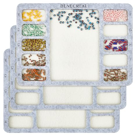 BENECREAT 20x15cm Hard Back Bead Tray with A-J Grids, Wood Covered Felt Bead Design Board for Jewelry Making DIY Necklaces and Bracelets