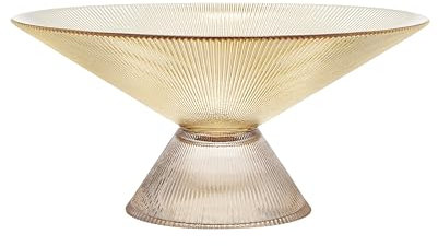 SPRINGBOW Fruit Bowl – 10” Yellow Decorative Bowl with Ripple and Pedestal – Purse bowl, Decorative Bowls for Home Décor, Glass Fruit bowl, Candy bowl, Centerpiece, Decorative Glass Bowl