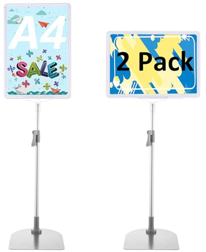 AKOLAFE 2 Stück Infoständer A4 Weiß Plakatständer A4 Höhenverstellbar 38-65cm Aufsteller Din A4 Edelstahl Informationsständer Präsentationsständer mit Sicherheitsecke Werbeständer