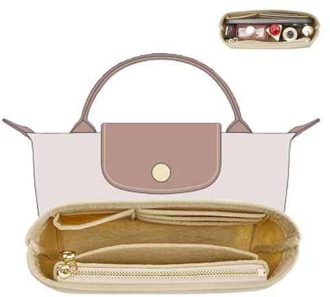 OAikor Long Champ Mini Bag Organizer, Filztasche mit Griff, Tascheneinsatz für extra kleine Handtaschen-Innenformer (Beige)