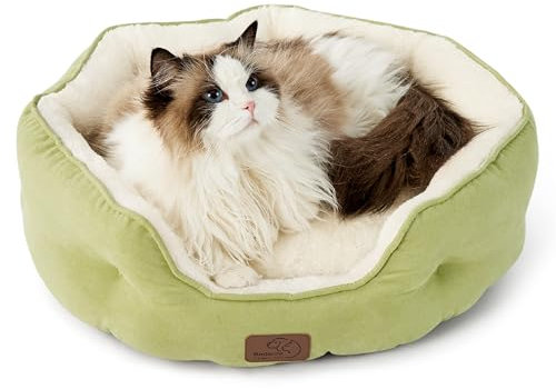 BEDSURE Katzenbett waschbar Katzen Bettchen - 51x48x15cm Katzen Bett mit Zweiseitig Innenkissen Katzenschlafplatz für Katzen oder kleine Hunde,hellgrün