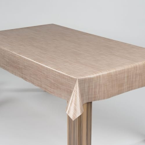 laro Wachstuch-Tischdecke Abwaschbar Garten-Tischdecke Wachstischdecke PVC Plastik-Tischdecken Eckig Meterware Wasserabweisend Abwischbar |70|, Muster:Leinenoptik Beige Braun, Größe:140x240