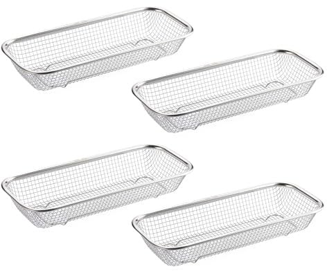 SUMNACON 4 Pcs Stainless Steel Storage Drain Basket Cup Lid Organizer, Rectangle Kitchen Utensil Storage Organizer Dishwasher Silverware Holder Rack Chopsticks Spoons Drying Basket
