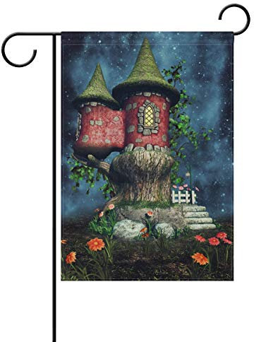 Garten Flaggen Märchenhaftes Baumhaus Feiertage Flags Weatherproof Balkonflagge Durable Druck Hanging Flag Für Festival Parade Extérieur 30x45cm