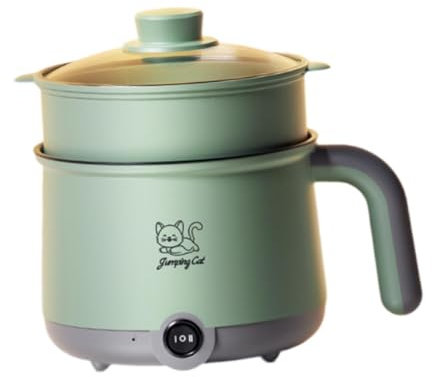 FytStycale Olla eléctrica con vaporera, Olla para Fideos, Olla para Ramen portátil multifunción de 1,8 l, Olla eléctrica para Ramen, Huevos, Verde Gris
