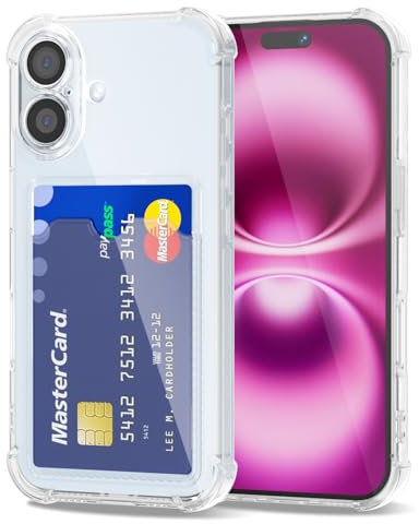 Svanove für iPhone 16 Plus Hülle Kartenfach Silikon Durchsichtig, Dünn Transparent Karten Wallet Handyhülle mit Kameraschutz, Klar TPU Karte Handy hülle Kartenhalter Schutzhülle Bumper Slim Case, Klar