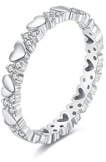 Whoiy Verlobungsring Weißgold Moissanit Echt Gold 585, Damen Hochzeit Ringe Herz Eternity Eheringe für Frauen Gr. 52 (16.6)