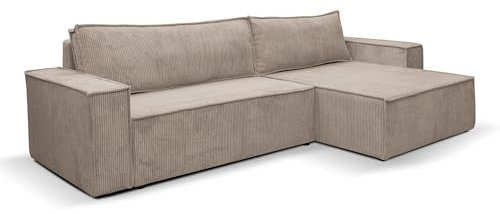 VENASI MÖBEL Hugo XL Ecksofa mit Schlaffunktion und Bettkasten Cord-Stoff Schlafsofa Eckcouch Sofa (Braun)