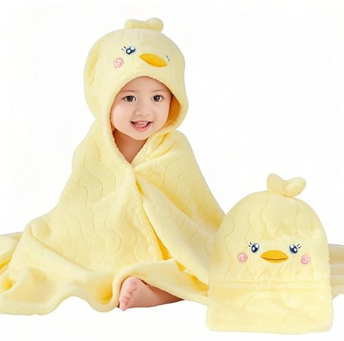 ICKEYOU Niedliches Babyhandtuch mit Tier-Kapuze, weiches Korallenfleece-Babyhandtuch mit Kapuze, großes Kleinkinderbadetuch (68,6 x 140,7 cm), ultrasaugfähiges Kapuzenbadetuch für Babys
