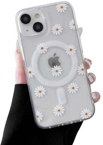 ZTOFERA Magnetisch Hülle für iPhone 13, iPhone 14, Transparent Soft Handyhülle mit Blume Muster [Kompatibel mit MagSafe Kabellosem Laden], Stoßfeste Schutzhülle für iPhone 13/14 6,1- Gänseblümchen