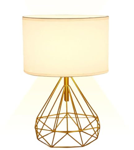 Gold Tischlampe, Kabelgebundene Dekorative Vintage Tischlampe, Nachttischlampe Mit Metallsockel Und Stoffschirm, Dekorative Lampe FüR Wohnzimmer, Schlafzimmer Und Fensterbank, FüR E27 GlüHbirne