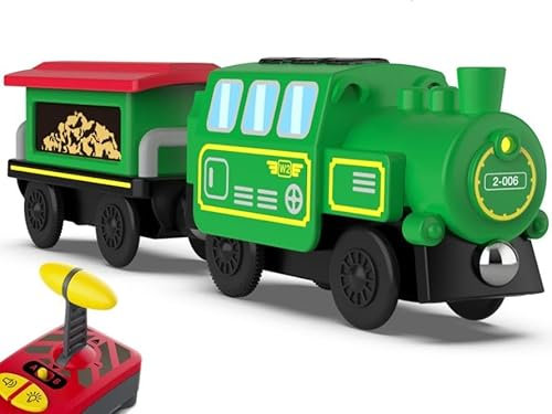 OBEST Ferngesteuert Zug, elektrische Spielzeug RC Zug für Kinder ab 3 Jahren, kompatibel mit Holzeisenbahnen, magnetische Verbindung, Kinder Spielzeug Zug, mit Licht und Musik, Geschenk für Kinder