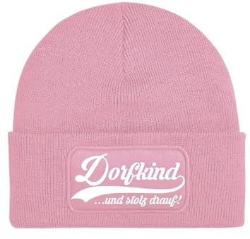 NIMAMA Kinder Mütze Beanie Dorfkind Wintermütze Statement Spruch Print Geschenk Unisex Strickmütze für Jungen und Mädchen
