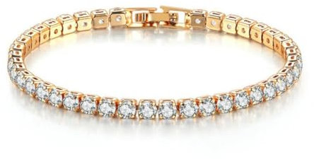 WATEFOER Zirkonia Tennis Armband Damen Silber, 18K vergoldet 4mm Diamant Armbänder für Frauen Mädchen, Kristall Armband Geschenk für Muttertag Geburtstag Valentinstag (Gold-19cm)