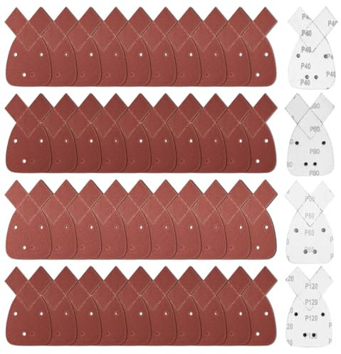 Pack of 40 for Black and Decker Mouse Sandpaper, Grit 40/60/80/120 Mouse Detail Sanding Sheets, Detail Sander, Velcro Sanding Triangles, Sanding Pads, Triangle Sanders