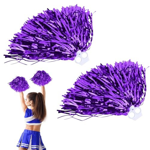2 Stück Cheerleader Pompons Handblumen, Cheerleading Pompons, Pompoms Cheerleading, Metallfolie Cheerleading Pom Poms, Cheer Poms mit Griff, für Ballspiele,Tänze,WM-Fußballfans Kinder Erwachsene