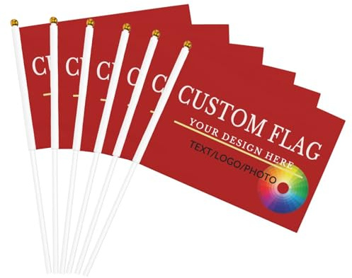 Drapeau main personnalisé 6 pièces 14x21cm logo/photo/texte | Drapeau miniature personnalisé à double face pour équipe, événements, fête en plein air