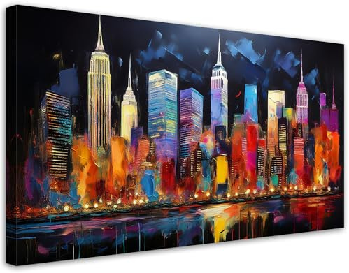 Feeby Bilder - Foto Geschenk - New York City Architektur Bunt - 120x60 1tlg - Leinwandbilder Wohnzimmer - Wandbild über dem Bett - Bild Schlafzimmer - Aesthetic Zimmer Deko - Modern Pictures