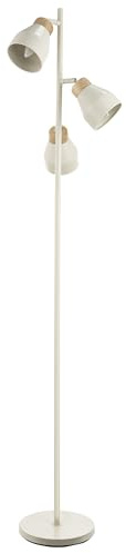 Happy Homewares Contemporary Designer Muted Dove Grey Scandinavian Triple Spot Floor Lamp with Rubber Wooden Trims | Inline Foot Switch | 169cm x 29cm