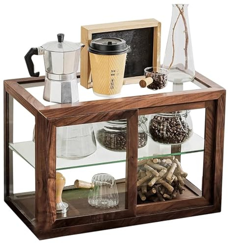 Doppelschichtige Glasvitrine für Bäckereien, Holzschrank mit transparenten Türen, perfekt für Kekse, Desserts, Cupcakes und Backwaren, quadratisches Design