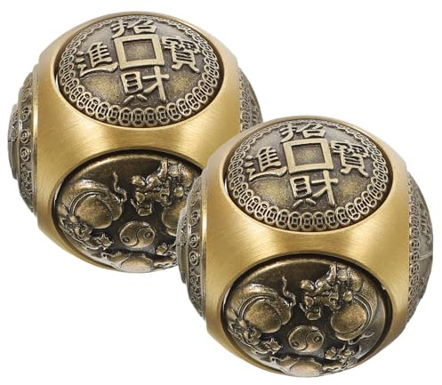 Chinesische Baoding Bällchen aus Messing 36mm 2 Stück Weihnachten Party | Sechseckige Reliefgravur, Goldfarbene Kugeln mit Angenehmem Griff, für Meditation, Zuhause und Schreibtisch