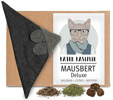 Kater Kasimir MAUSBERT 2-in-1 Kuschelkissen und Katzenspielzeug Maus in Einem! Deluxe-Edition mit Bio-Katzenminze, Bio-Baldrian und Matatabi-Früchten in Einem! Handgemacht in Deutschland