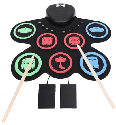 Asixxsix Batterie électronique 7 Pads, Batterie Rechargeable en Silicone avec Haut-Parleur Basse Fréquence pour Enfants Débutants, Kit de à Double Pédale avec