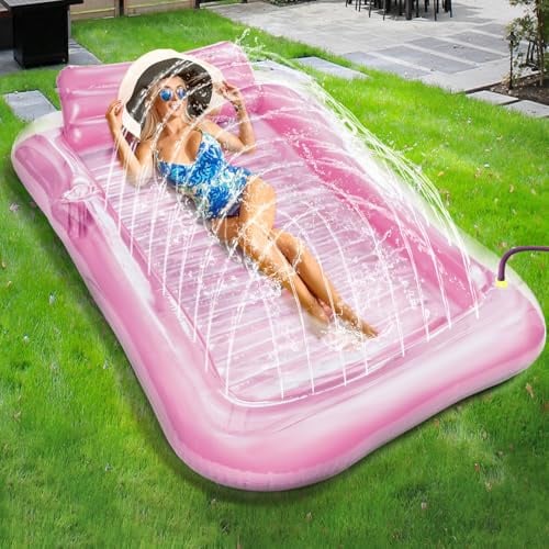 JONRRYIN Luftmatratze Pool für Erwachsene, Tanning Pool Aufblasbare Schwimmmatratze mit Eingebautem Sprinkler, Große Schwimminsel Luftmatratze Wasser für Sommer & Strand