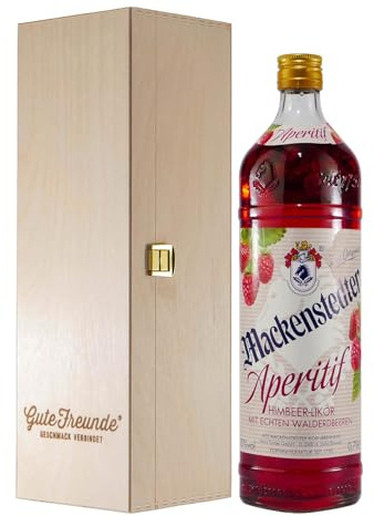 Mackenstedter Aperitif Himbeer-Likör mit Geschenk-Holzkiste