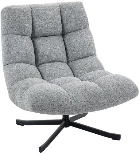 HOMCOM Sessel Drehbar Loungesessel mit Breiter Sitzfläche Grau | Gepolsterter Relaxsessel, mit Chenille-Optik, gekreuzter Stahlbeine, Moderner Lesesessel