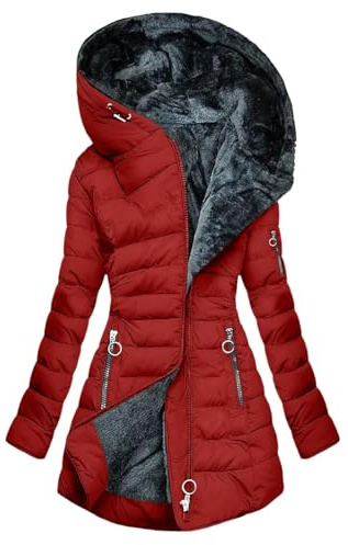 JISOUKIN Wintermantel Damen Lang Winterjacke mit Kapuze Warm Winterparka Gefüttert Winter Jacke mit Reißverschluss Mantel Parka Einfarbig Klassisches Steppmantel Bequemes Steppjacke
