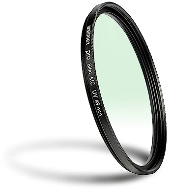 Walimex pro UV-Filter Slim MC 49mm - Schutz vor UV-Strahlen und Verschmutzung, Hochwertige Mehrschichtvergütung, mit äußerst dünner, gering auftragender Metallfassung, Inkl. Schutzhülle